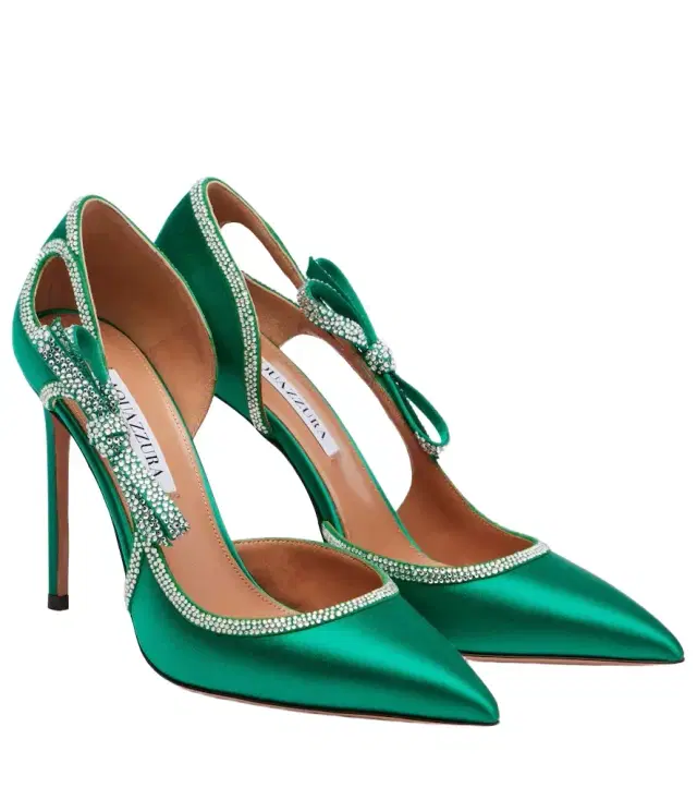 Aquazzura Soave Crystal 105 bow-detail satin pumps
