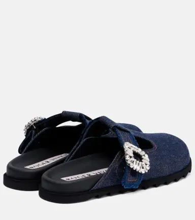 Roger Vivier Slidy Viv' embellished denim mules | Thumbnail 4