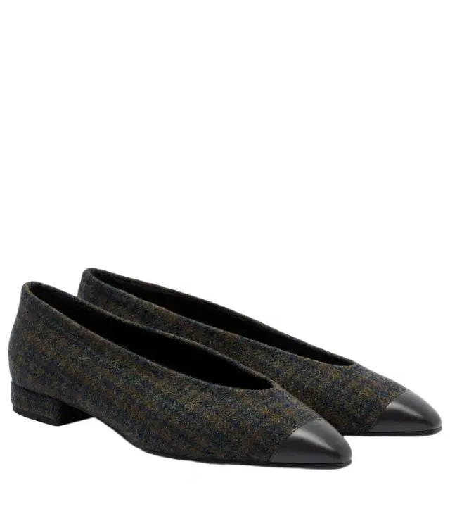 Loro Piana Rebecca leather-trimmed tweed ballet flats