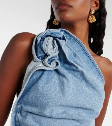 Magda Butrym Draped one-shoulder denim top | Thumbnail 3