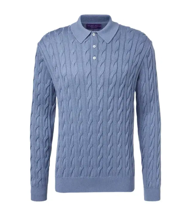 Ralph Lauren Purple Label Cable-knit cotton and silk polo sweater