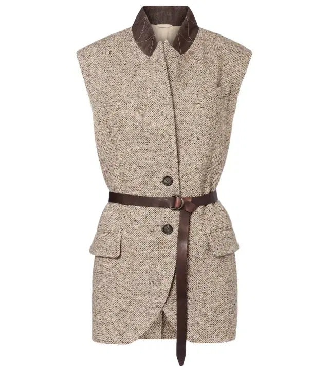 Brunello Cucinelli Belted wool and silk-blend vest