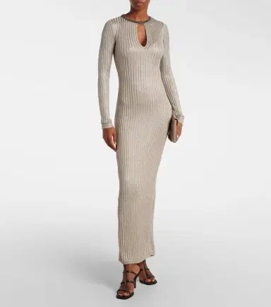 Brunello Cucinelli Monili ribbed-knit lamé maxi dress | Thumbnail 3