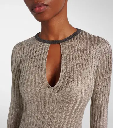 Brunello Cucinelli Monili ribbed-knit lamé maxi dress | Thumbnail 4