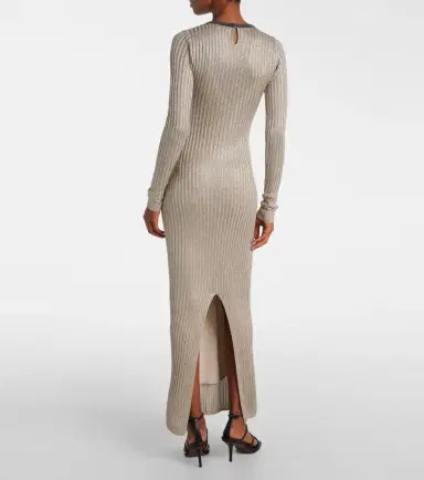 Brunello Cucinelli Monili ribbed-knit lamé maxi dress | Thumbnail 7