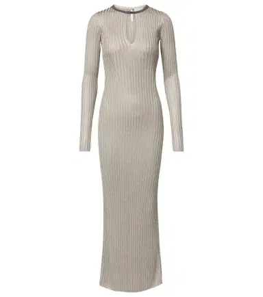 Brunello Cucinelli Monili ribbed-knit lamé maxi dress | Thumbnail 1