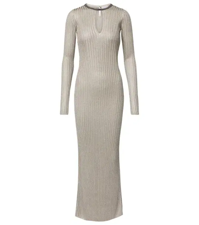 Brunello Cucinelli Monili ribbed-knit lamé maxi dress