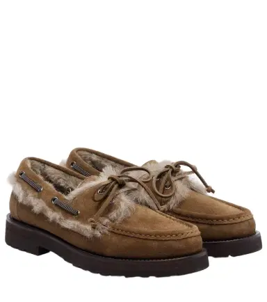 Brunello Cucinelli Shearling-lined suede boat shoes | Thumbnail 1 Brunello Cucinelli Shearling-lined suede boat shoes | Thumbnail 1