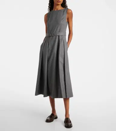 Brunello Cucinelli Belted virgin wool midi dress | Thumbnail 3