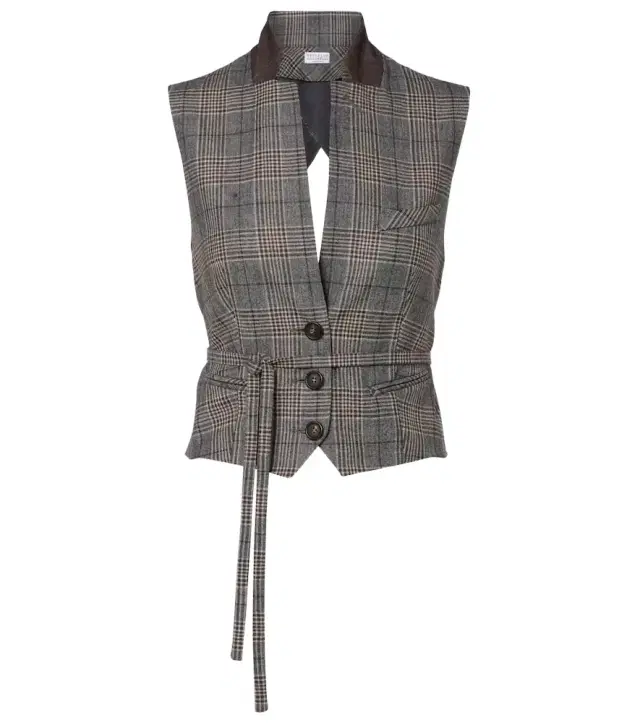 Brunello Cucinelli Belted checked virgin wool vest
