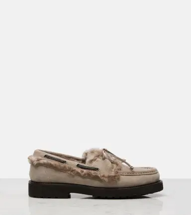 Brunello Cucinelli Monili shearling-trimmed suede boat shoes | Thumbnail 3 Brunello Cucinelli Monili shearling-trimmed suede boat shoes | Thumbnail 3