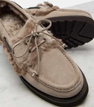 Brunello Cucinelli Monili shearling-trimmed suede boat shoes | Thumbnail 4 Brunello Cucinelli Monili shearling-trimmed suede boat shoes | Thumbnail 4