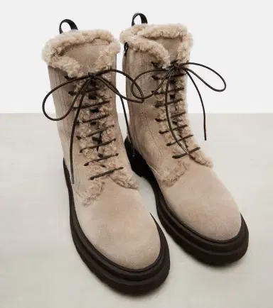 Brunello Cucinelli Shearling-trimmed suede combat boots | Thumbnail 3 Brunello Cucinelli Shearling-trimmed suede combat boots | Thumbnail 3