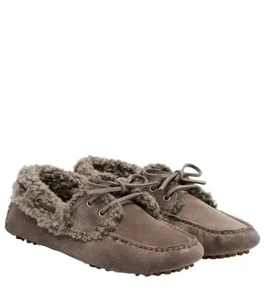 Brunello Cucinelli Monili shearling-trimmed suede moccasins | Thumbnail 1