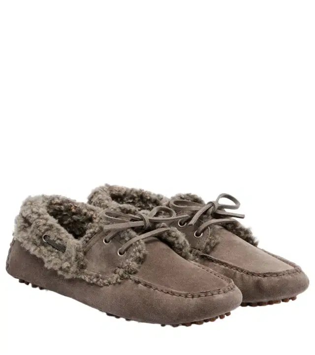 Brunello Cucinelli Monili shearling-trimmed suede moccasins