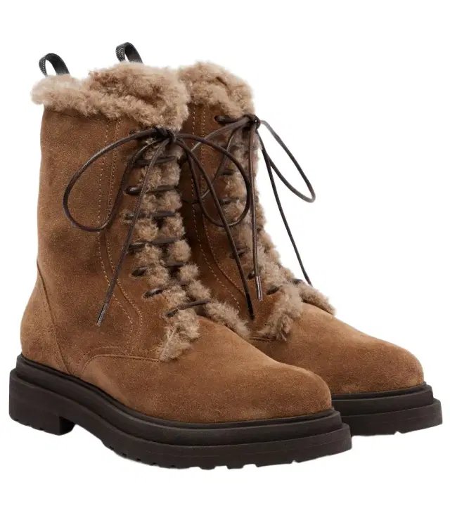 Brunello Cucinelli Monili shearling-lined suede combat boots