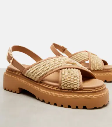 Prada Logo crochet and leather platform sandals | Thumbnail 3