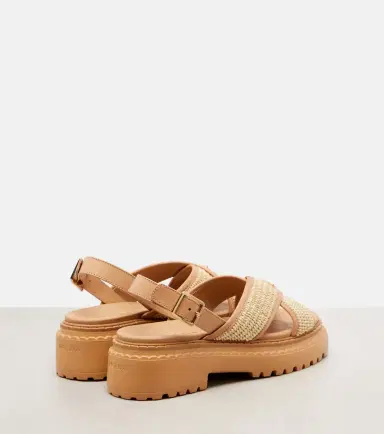 Prada Logo crochet and leather platform sandals | Thumbnail 4
