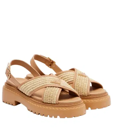 Prada Logo crochet and leather platform sandals | Thumbnail 1