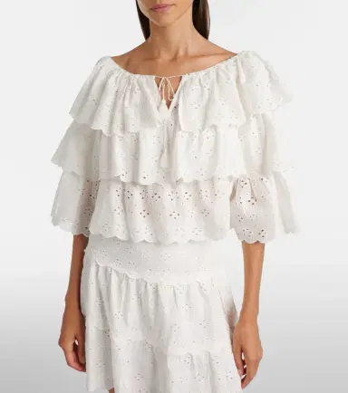 Rixo Broderie anglaise tiered cotton top | Thumbnail 4