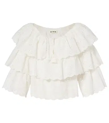 Rixo Broderie anglaise tiered cotton top | Thumbnail 1
