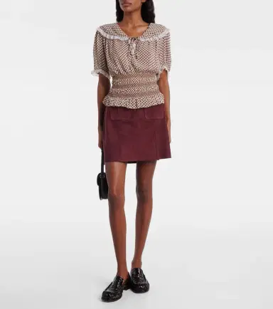 Rixo Britt gingham shirred crêpe top | Thumbnail 3