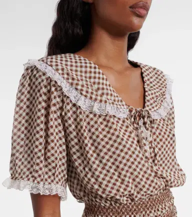 Rixo Britt gingham shirred crêpe top | Thumbnail 4