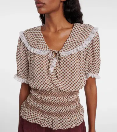 Rixo Britt gingham shirred crêpe top | Thumbnail 5