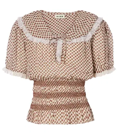 Rixo Britt gingham shirred crêpe top | Thumbnail 1