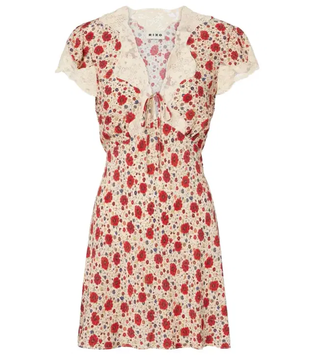 Rixo Lacie lace-trimmed floral minidress