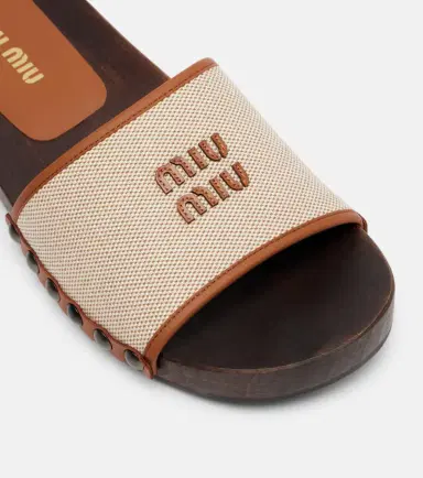Miu Miu Logo leather-trimmed canvas clogs | Thumbnail 2