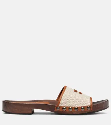 Miu Miu Logo leather-trimmed canvas clogs | Thumbnail 3
