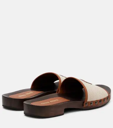 Miu Miu Logo leather-trimmed canvas clogs | Thumbnail 4