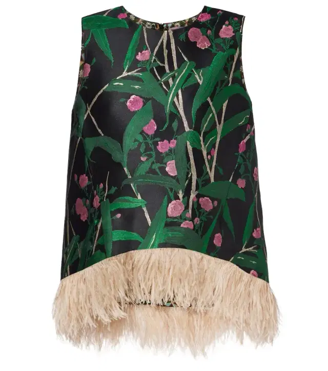 La DoubleJ La Scala feather-trimmed jacquard top