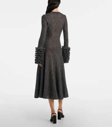 Alaïa Alaïa Ruffled mohair and wool-blend midi dress | Thumbnail 2 Alaïa Alaïa Ruffled mohair and wool-blend midi dress | Thumbnail 2