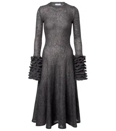 Alaïa Alaïa Ruffled mohair and wool-blend midi dress | Thumbnail 1 Alaïa Alaïa Ruffled mohair and wool-blend midi dress | Thumbnail 1