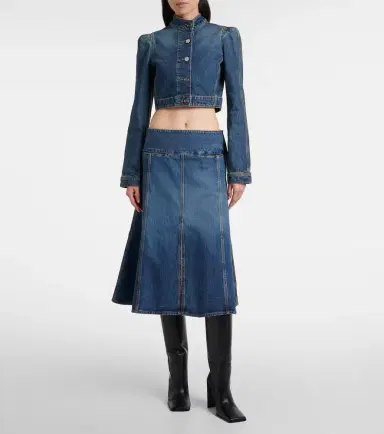 Alaïa Alaïa Mid-rise denim midi skirt | Thumbnail 2 Alaïa Alaïa Mid-rise denim midi skirt | Thumbnail 2