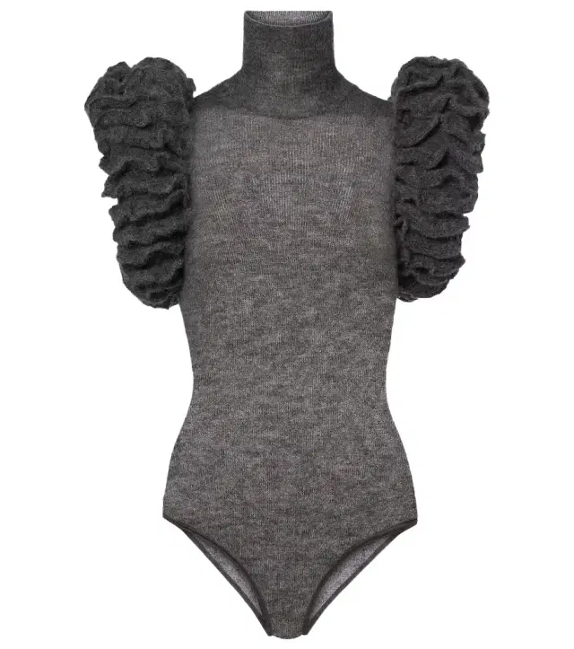 Alaïa Ruffled mohair and wool-blend bodysuit