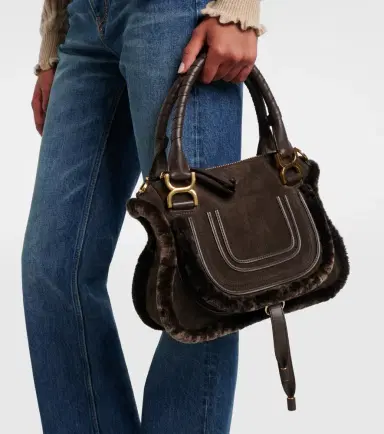 Chloé Chloé Marcie Small shearling-trimmed suede tote bag | Thumbnail 6 Chloé Chloé Marcie Small shearling-trimmed suede tote bag | Thumbnail 6