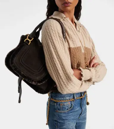 Chloé Chloé Marcie Small shearling-trimmed suede tote bag | Thumbnail 7 Chloé Chloé Marcie Small shearling-trimmed suede tote bag | Thumbnail 7