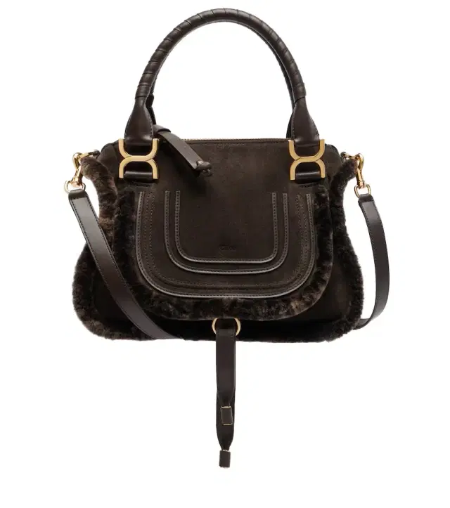 Chloe Chloé Marcie Small shearling-trimmed suede tote bag