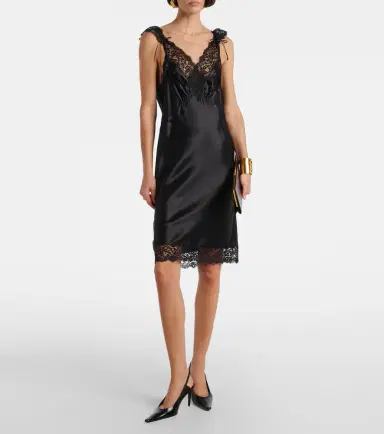 Saint Laurent Lace-trimmed silk satin slip dress | Thumbnail 3
