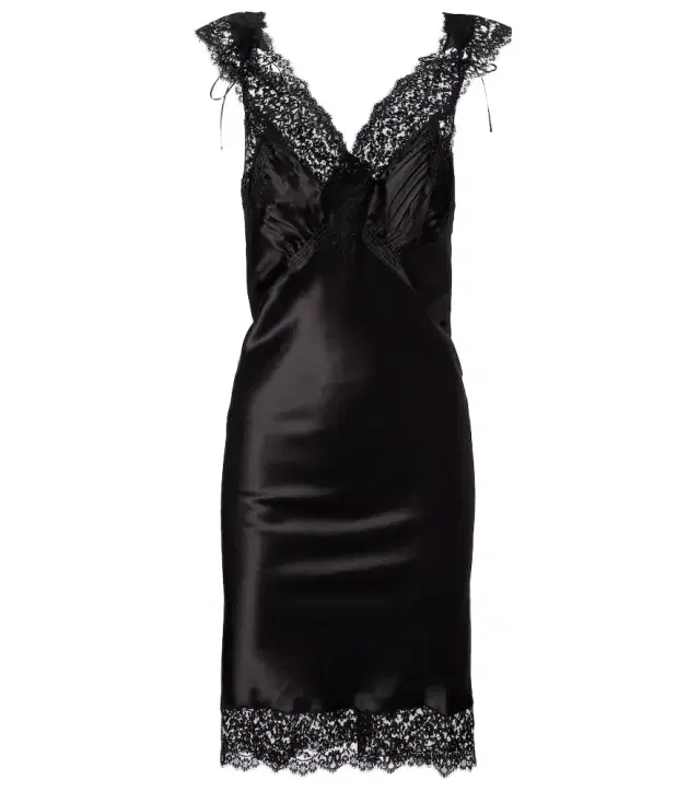 Lace-trimmed silk satin slip dress