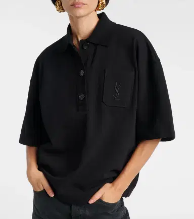 Saint Laurent Embroidered oversized cotton polo shirt | Thumbnail 4