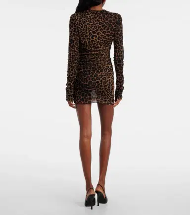 Saint Laurent Leopard-print ruched tulle minidress | Thumbnail 4