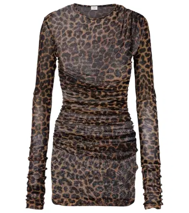 Saint Laurent Leopard-print ruched tulle minidress | Thumbnail 1