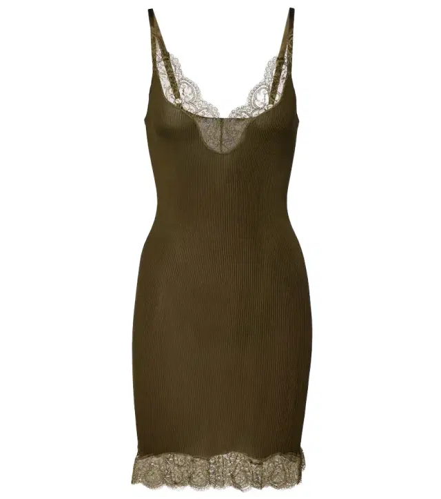 Saint Laurent Lace-trimmed silk jersey slip dress