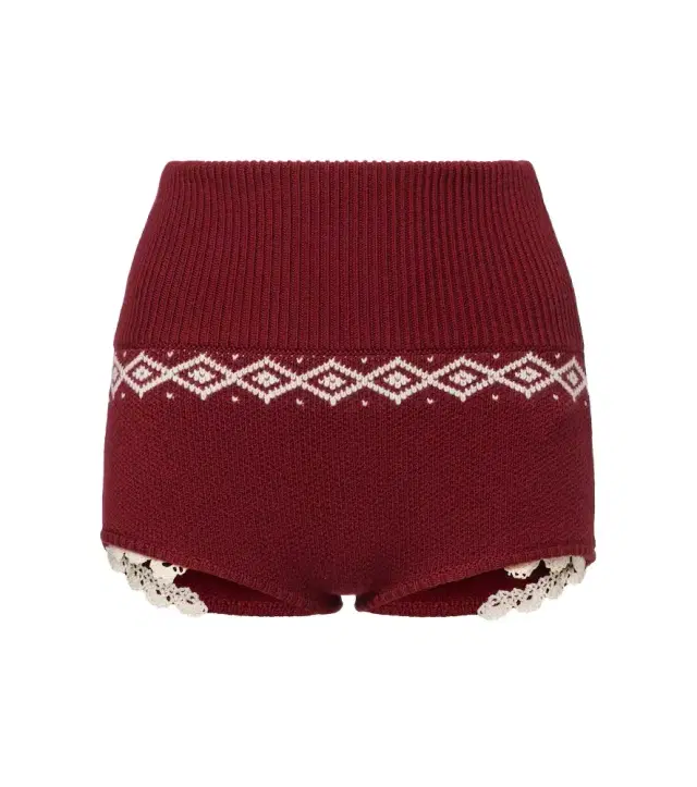 Lace-trimmed wool jacquard shorts