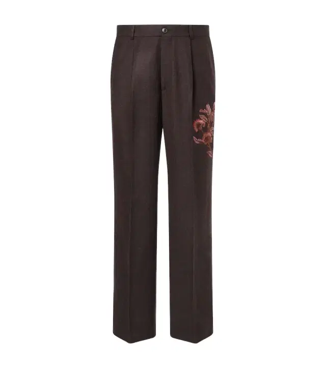 Dries Van Noten Embroidered wool flannel straight pants