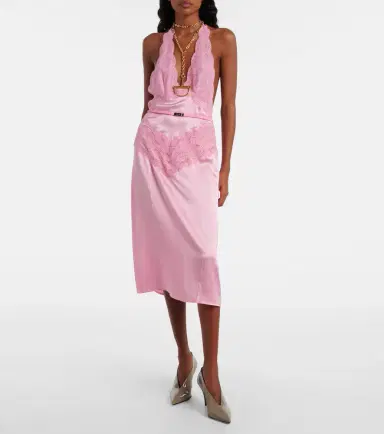Gucci Lace-trimmed silk satin midi dress | Thumbnail 2 Gucci Lace-trimmed silk satin midi dress | Thumbnail 2